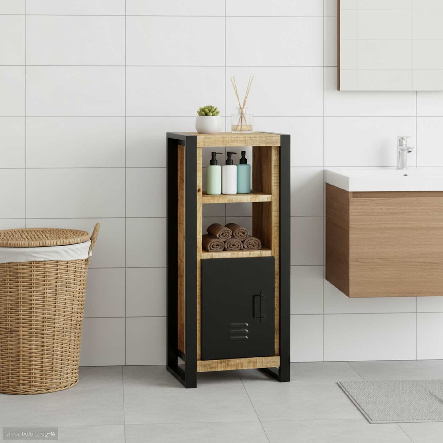 Badezimmerschrank Braun 40 X 30 X 90 Cm Massivholz Mango