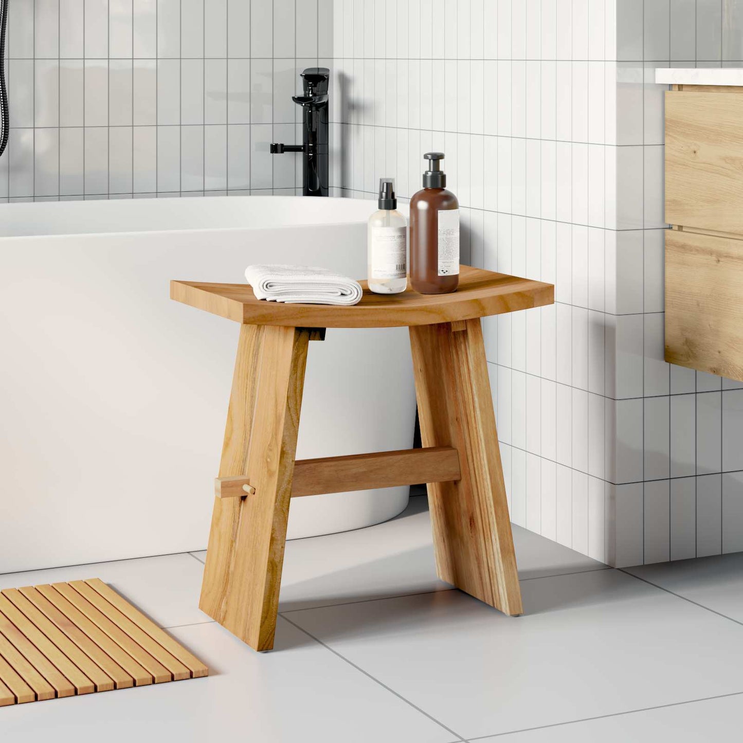 Badezimmer Hocker Braun 50 X 29,5 X 50,5 Cm Massivholz Teak