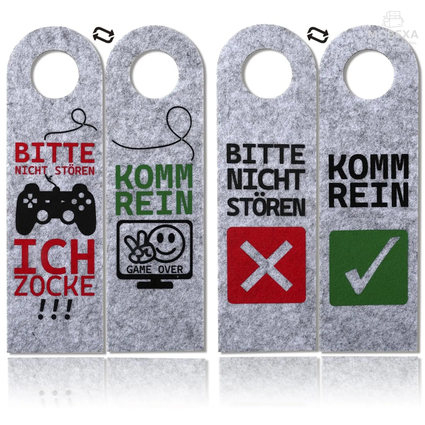 Bitte Nicht stören, ich zocke oder komm rein, Pack of 2 Felt Door Pendants, Gamer Gift, Gamer Room Decoration, Gamer Gift, Teenager Boys Gift, Cool Things for Boys (Grey) MOBEXA