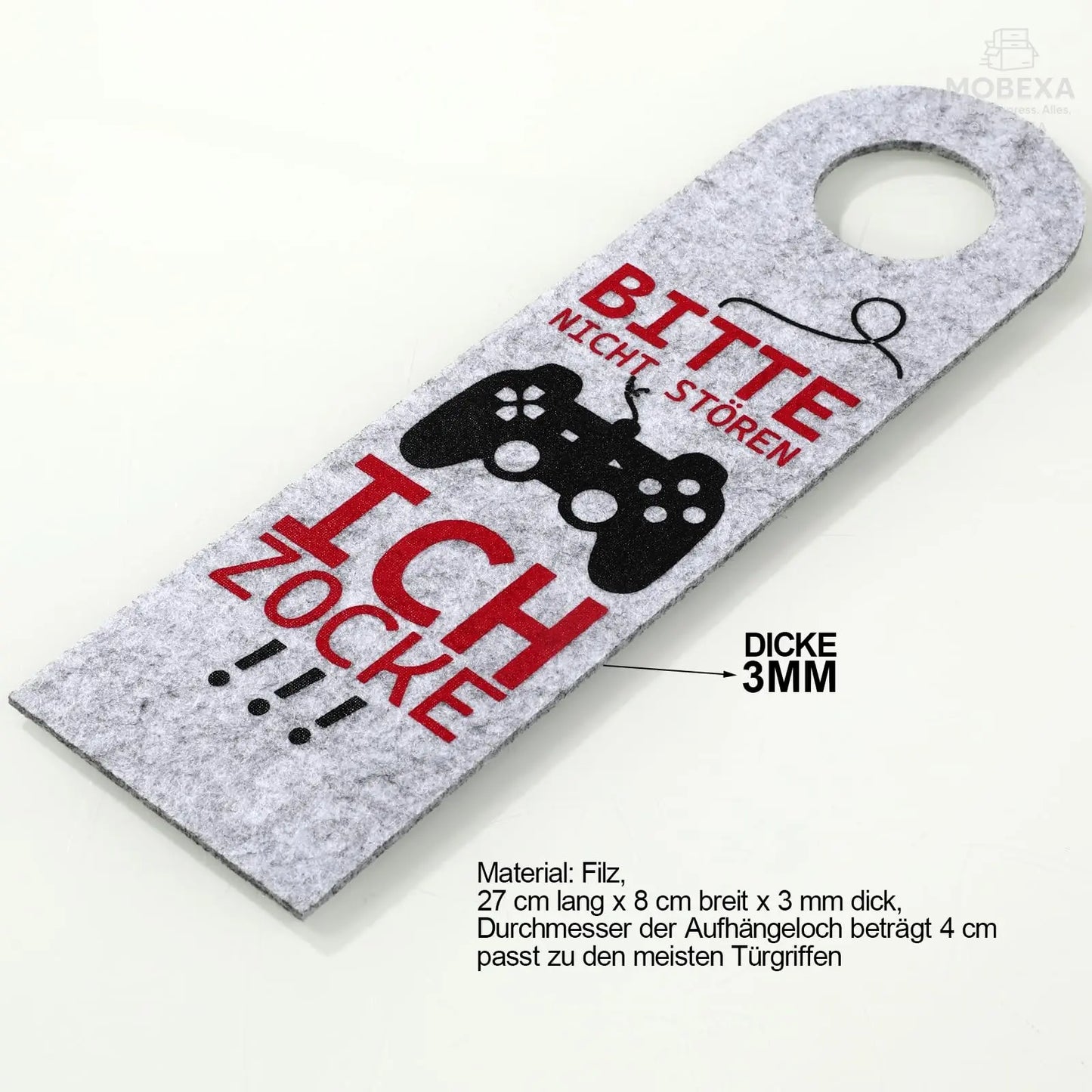 Bitte Nicht stören, ich zocke oder komm rein, Pack of 2 Felt Door Pendants, Gamer Gift, Gamer Room Decoration, Gamer Gift, Teenager Boys Gift, Cool Things for Boys (Grey) MOBEXA