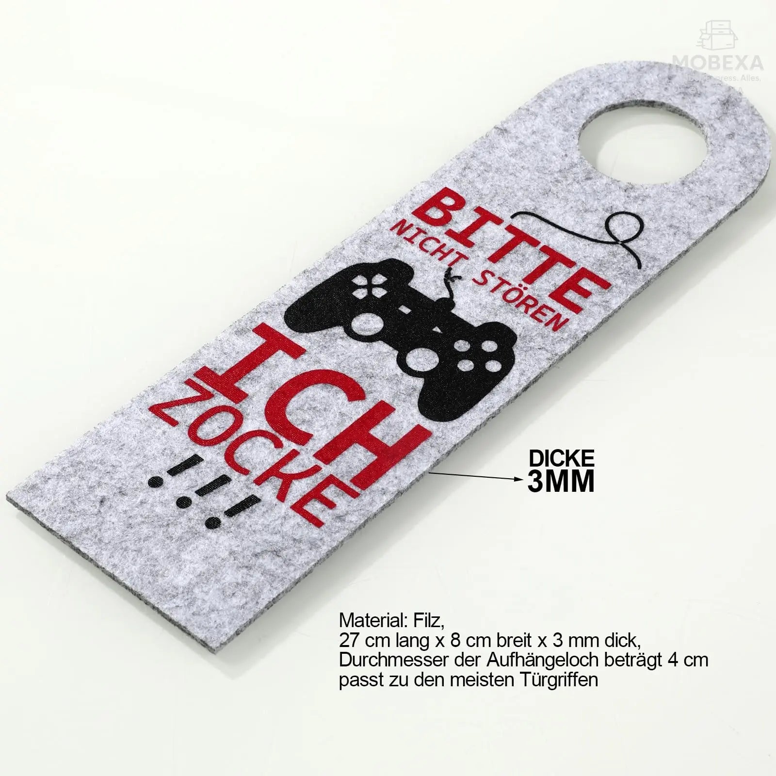 Bitte Nicht stören, ich zocke oder komm rein, Pack of 2 Felt Door Pendants, Gamer Gift, Gamer Room Decoration, Gamer Gift, Teenager Boys Gift, Cool Things for Boys (Grey) MOBEXA