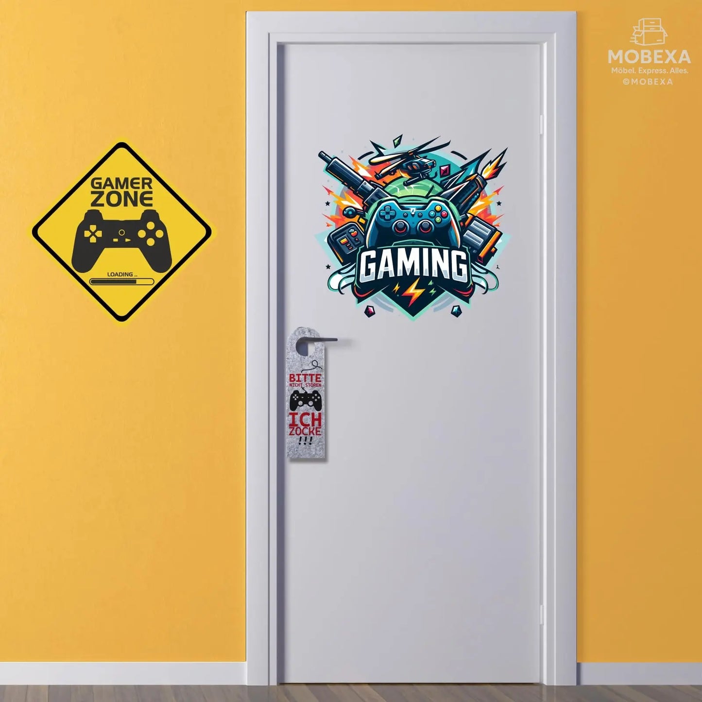 Bitte Nicht stören, ich zocke oder komm rein, Pack of 2 Felt Door Pendants, Gamer Gift, Gamer Room Decoration, Gamer Gift, Teenager Boys Gift, Cool Things for Boys (Grey) MOBEXA