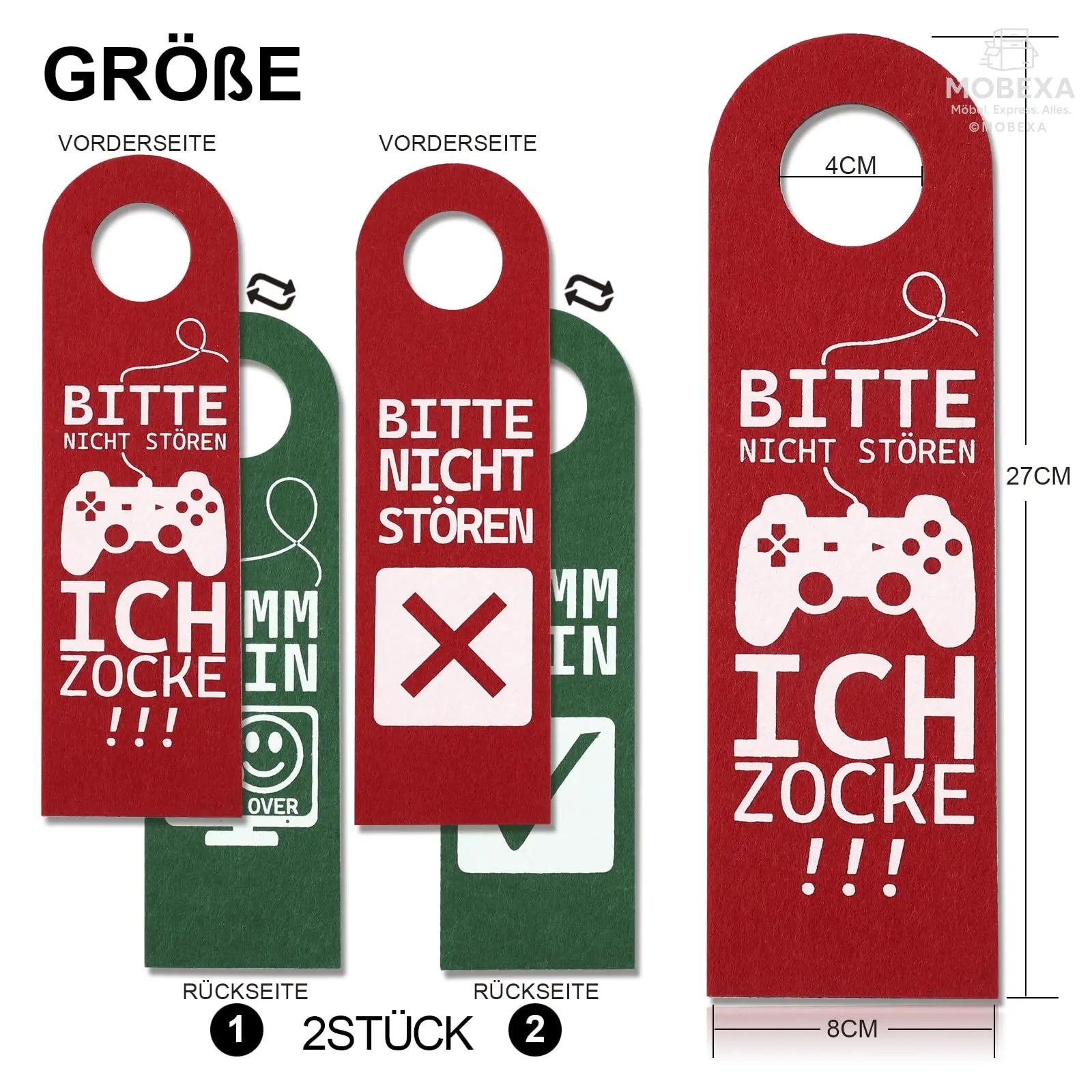 Bitte Nicht stören, ich zocke oder komm rein, Pack of 2 Felt Door Pendants, Gamer Gift, Gamer Room Decoration, Gamer Gift, Teenager Boys Gift, Cool Things for Boys (Grey) MOBEXA