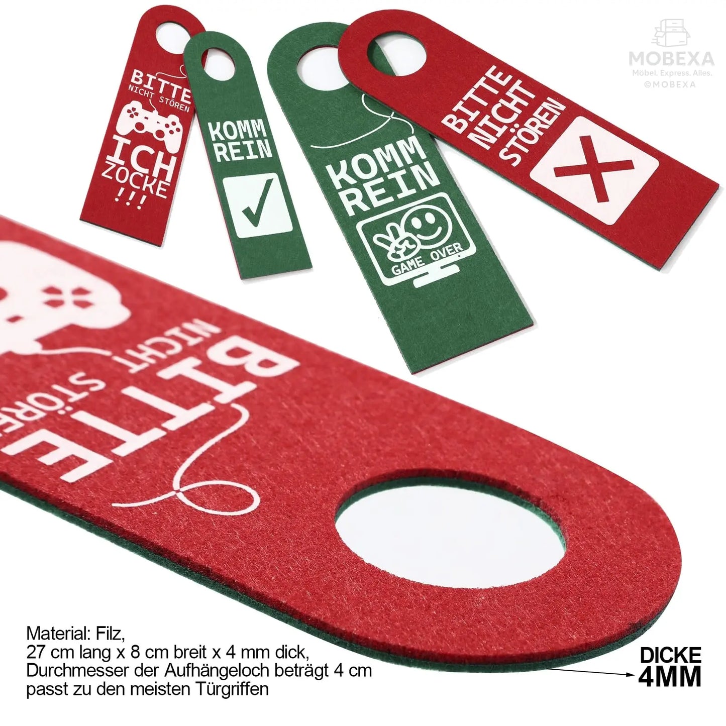 Bitte Nicht stören, ich zocke oder komm rein, Pack of 2 Felt Door Pendants, Gamer Gift, Gamer Room Decoration, Gamer Gift, Teenager Boys Gift, Cool Things for Boys (Grey) MOBEXA