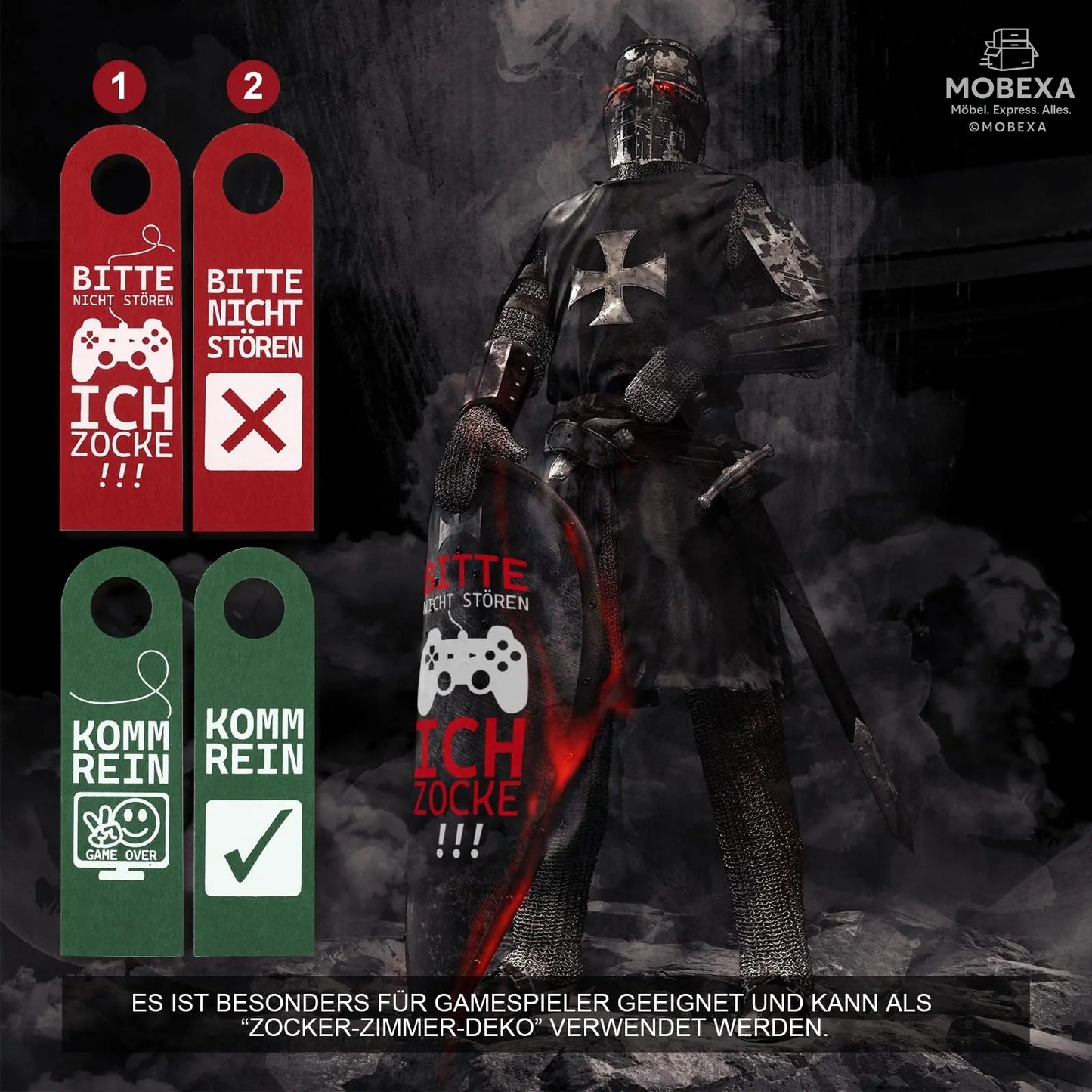 Bitte Nicht stören, ich zocke oder komm rein, Pack of 2 Felt Door Pendants, Gamer Gift, Gamer Room Decoration, Gamer Gift, Teenager Boys Gift, Cool Things for Boys (Grey) MOBEXA