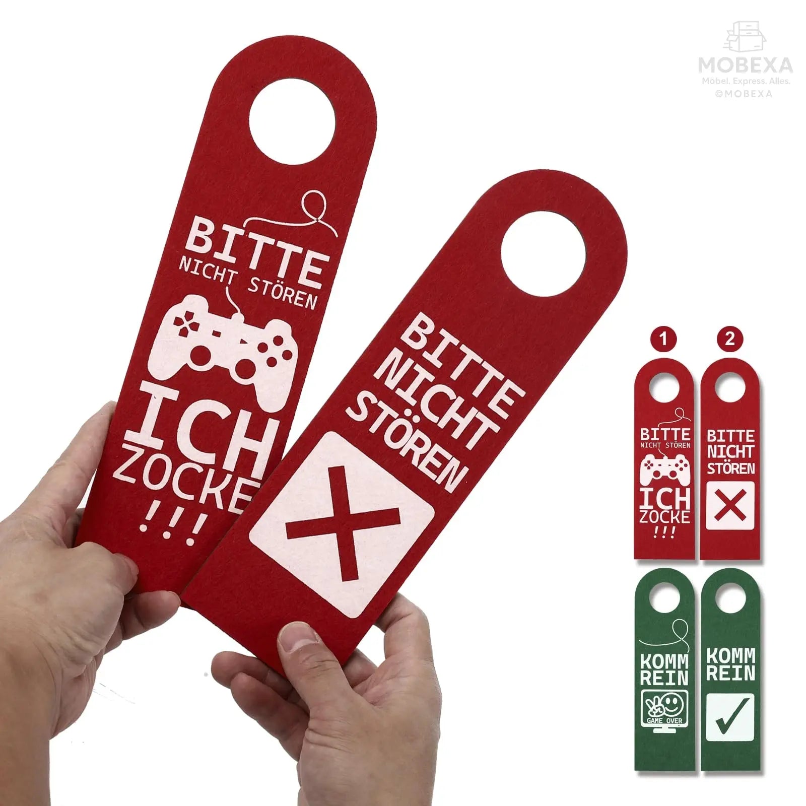 Bitte Nicht stören, ich zocke oder komm rein, Pack of 2 Felt Door Pendants, Gamer Gift, Gamer Room Decoration, Gamer Gift, Teenager Boys Gift, Cool Things for Boys (Grey) MOBEXA