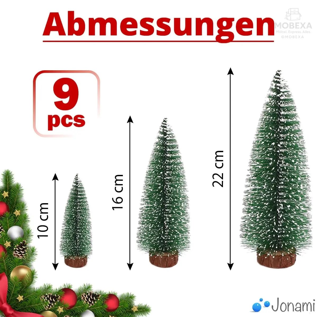 Christmas Tree Mini Artificial Miniature Christmas Tree Green Mini Christmas Tree Small Christmas Decoration for Table Decoration, DIY, Shop Window Figures 10/16/22 cm - Pack of 9 MOBEXA