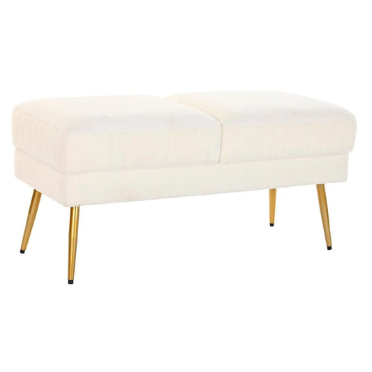 Design-Sitzbank „White Wool“ – Weißer Bouclé-Stoff & Metallfüße Bigbuy