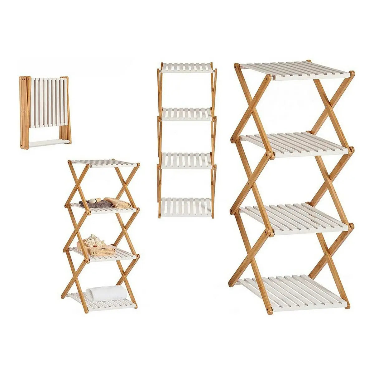 Faltbares Holzregal – Weiß/Braun, 4 Ebenen, 96 cm Bigbuy