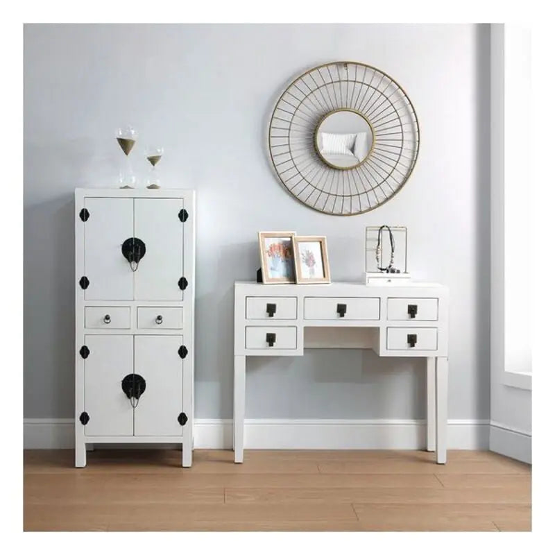 Flurtisch im Asia-Stil – Weiß, 5 Schubladen, Massivholz, 80 cm Bigbuy