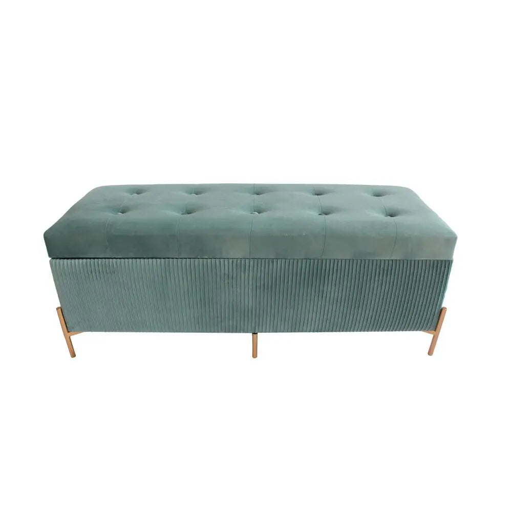 Glamouröse Sitzbank in Grün – Samt, 115 x 40 x 45 cm, Metallfüße Bigbuy