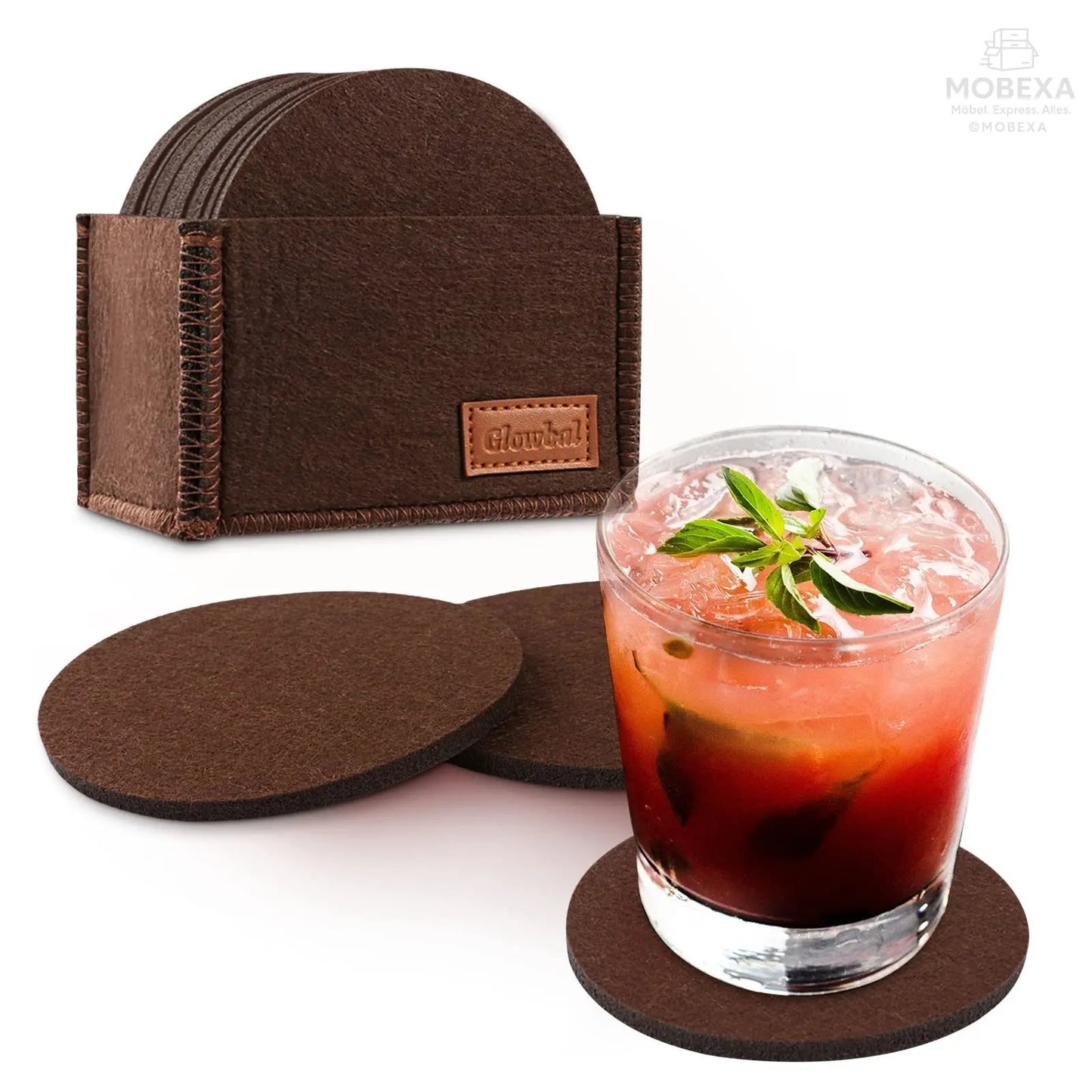 Glowbal Round Felt Coasters Set for Glasses, Designer Glass Coasters in Dark Grey Colour for Drinks, Bar, Cups, Set of 12 MOBEXA