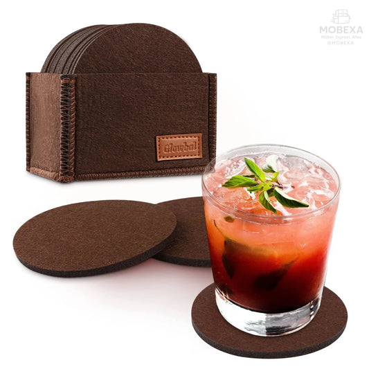 Glowbal Round Felt Coasters Set for Glasses, Designer Glass Coasters in Dark Grey Colour for Drinks, Bar, Cups, Set of 12 MOBEXA