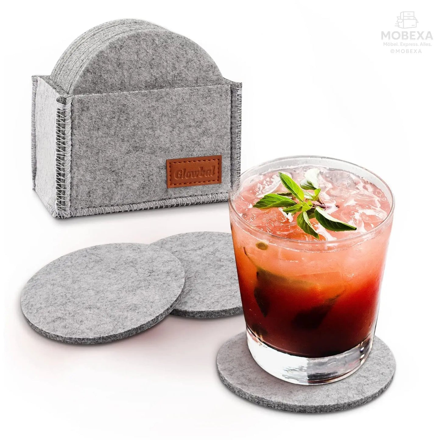 Glowbal Round Felt Coasters Set for Glasses, Designer Glass Coasters in Dark Grey Colour for Drinks, Bar, Cups, Set of 12 MOBEXA