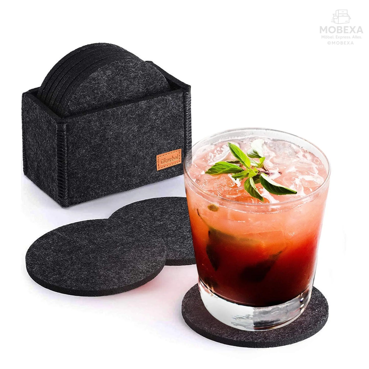 Glowbal Round Felt Coasters Set for Glasses, Designer Glass Coasters in Dark Grey Colour for Drinks, Bar, Cups, Set of 12 MOBEXA