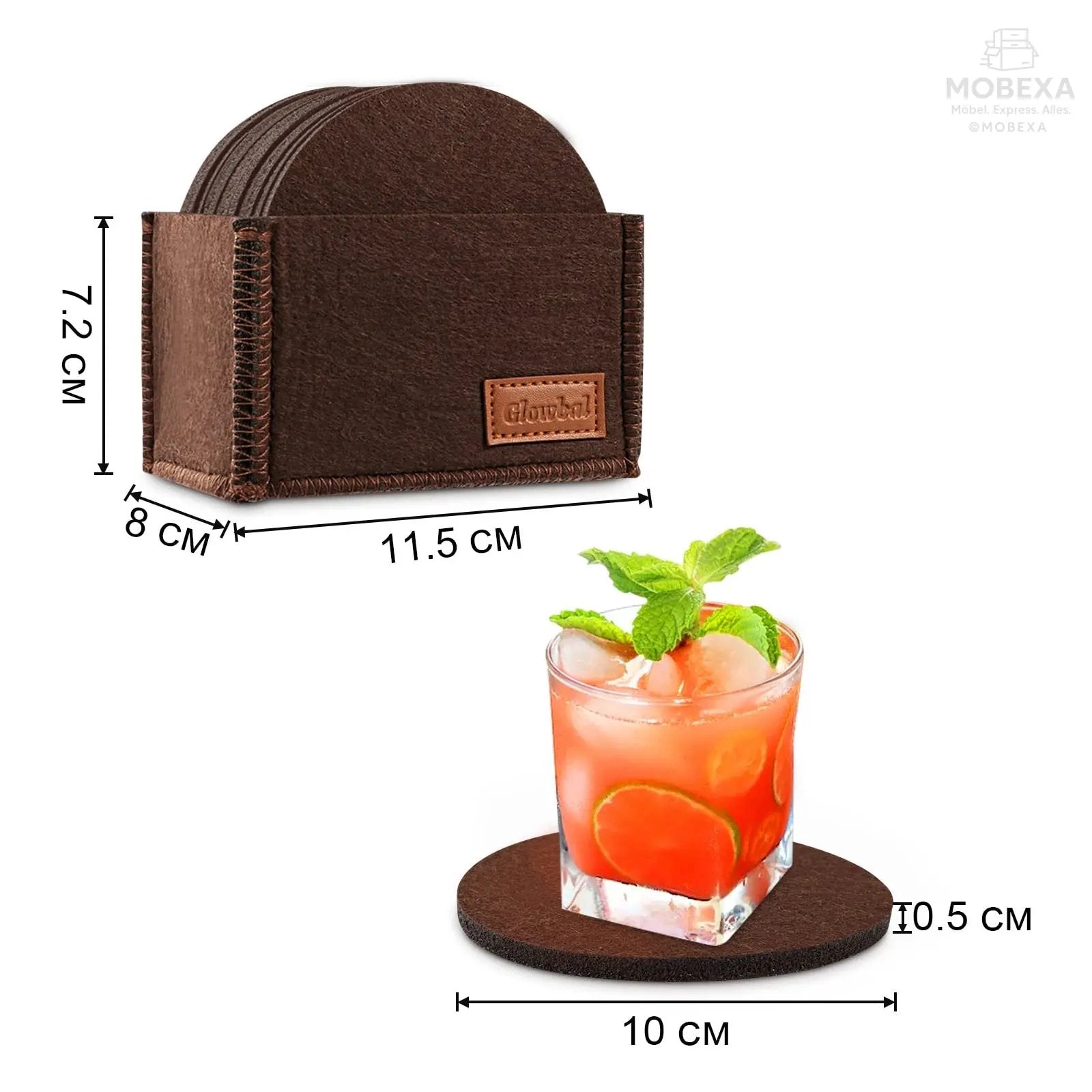 Glowbal Round Felt Coasters Set for Glasses, Designer Glass Coasters in Dark Grey Colour for Drinks, Bar, Cups, Set of 12 MOBEXA