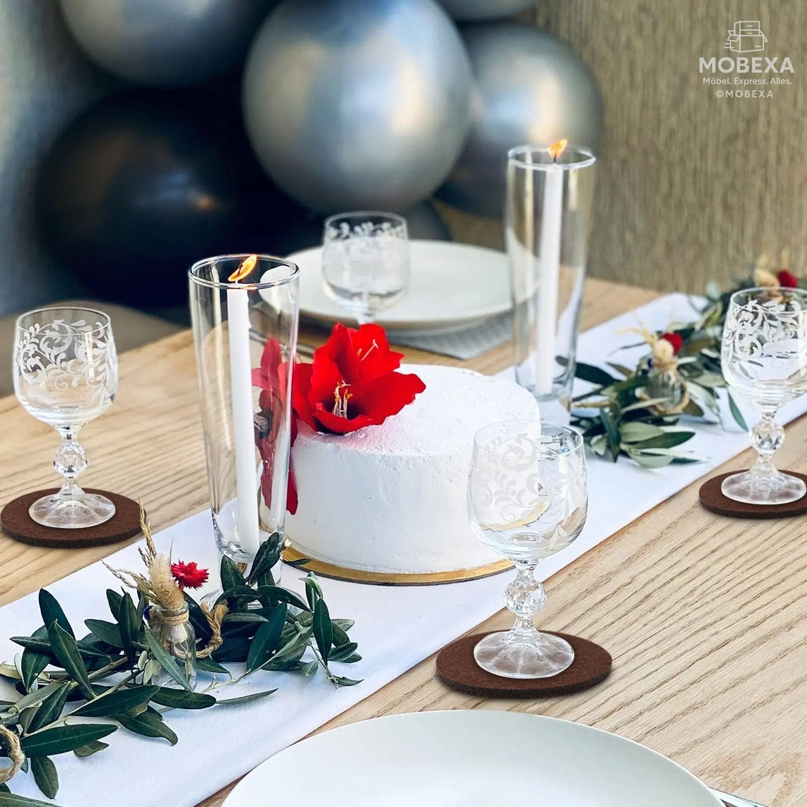 Glowbal Round Felt Coasters Set for Glasses, Designer Glass Coasters in Dark Grey Colour for Drinks, Bar, Cups, Set of 12 MOBEXA