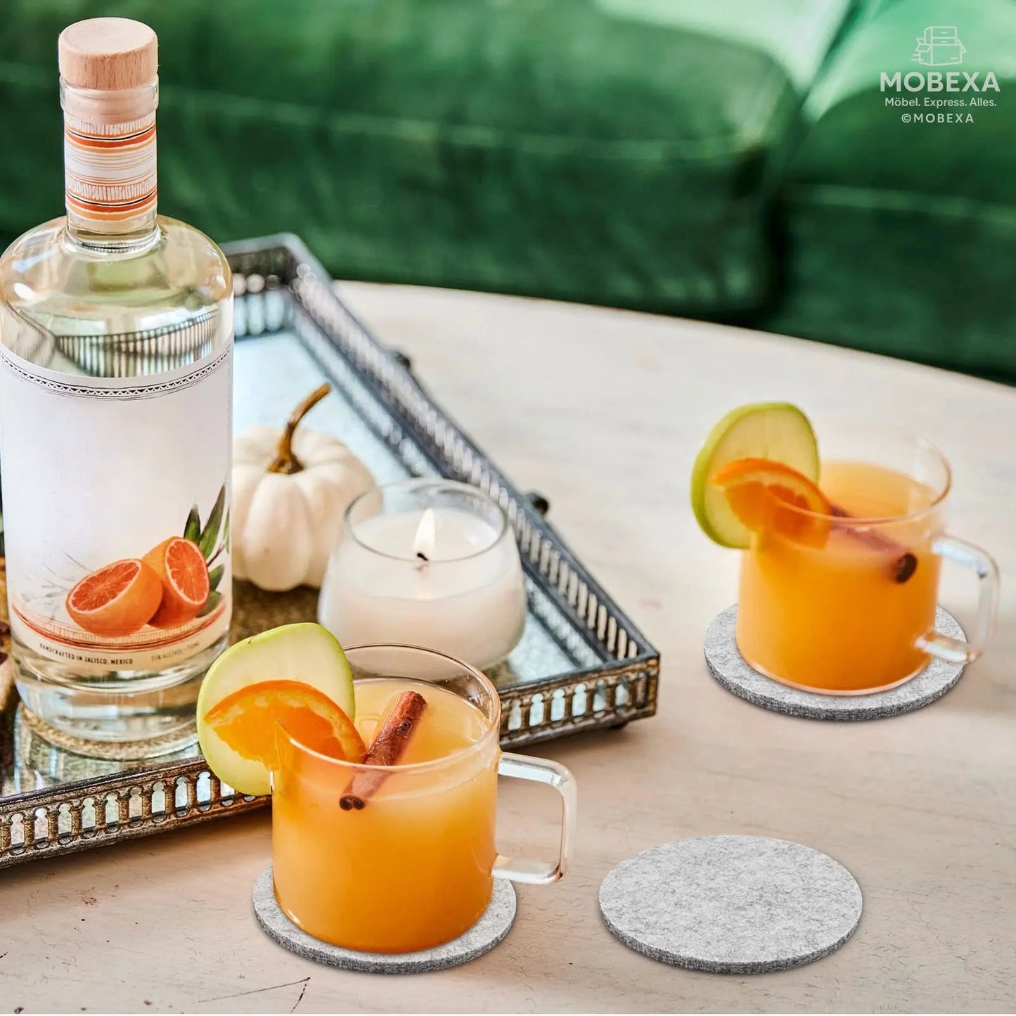 Glowbal Round Felt Coasters Set for Glasses, Designer Glass Coasters in Dark Grey Colour for Drinks, Bar, Cups, Set of 12 MOBEXA