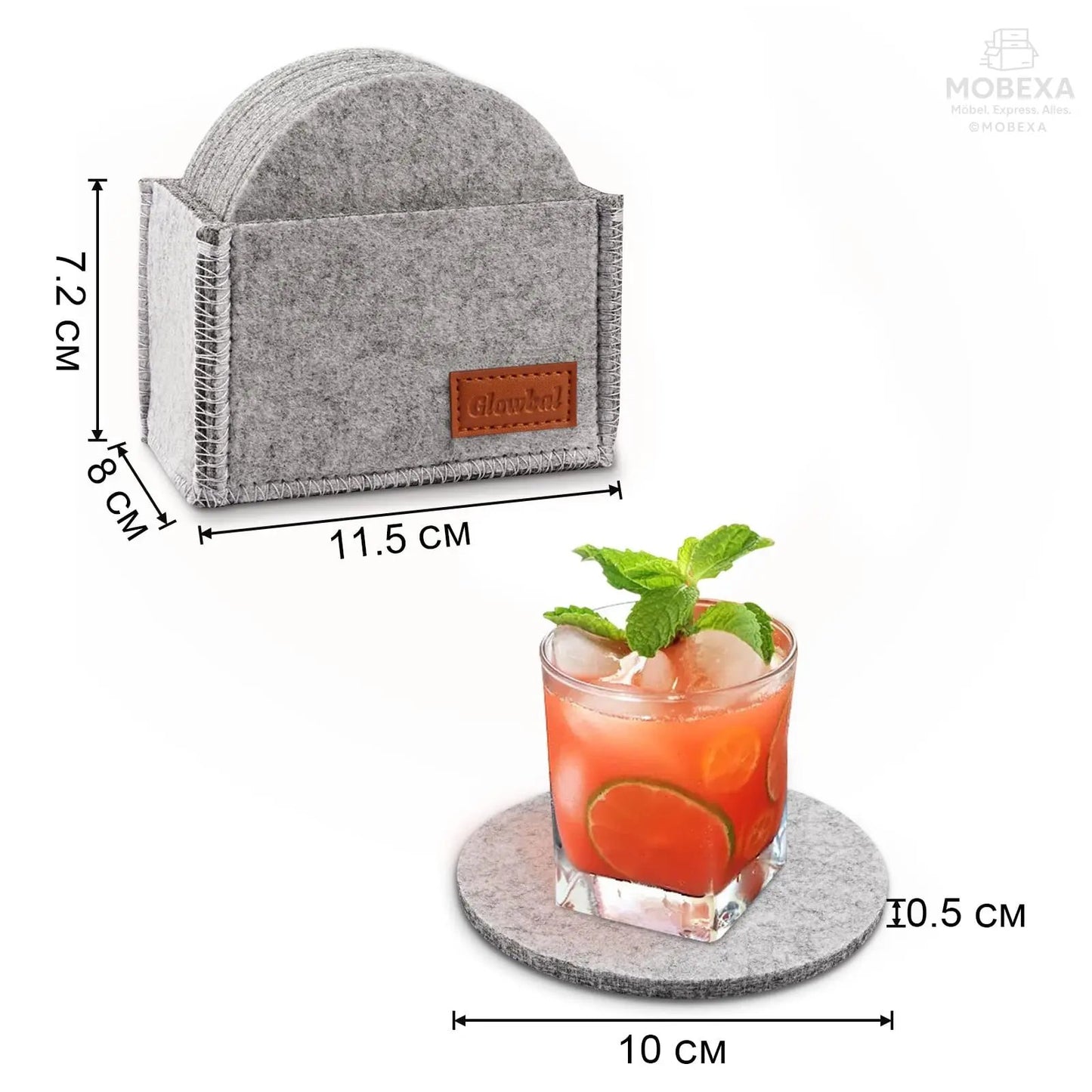 Glowbal Round Felt Coasters Set for Glasses, Designer Glass Coasters in Dark Grey Colour for Drinks, Bar, Cups, Set of 12 MOBEXA