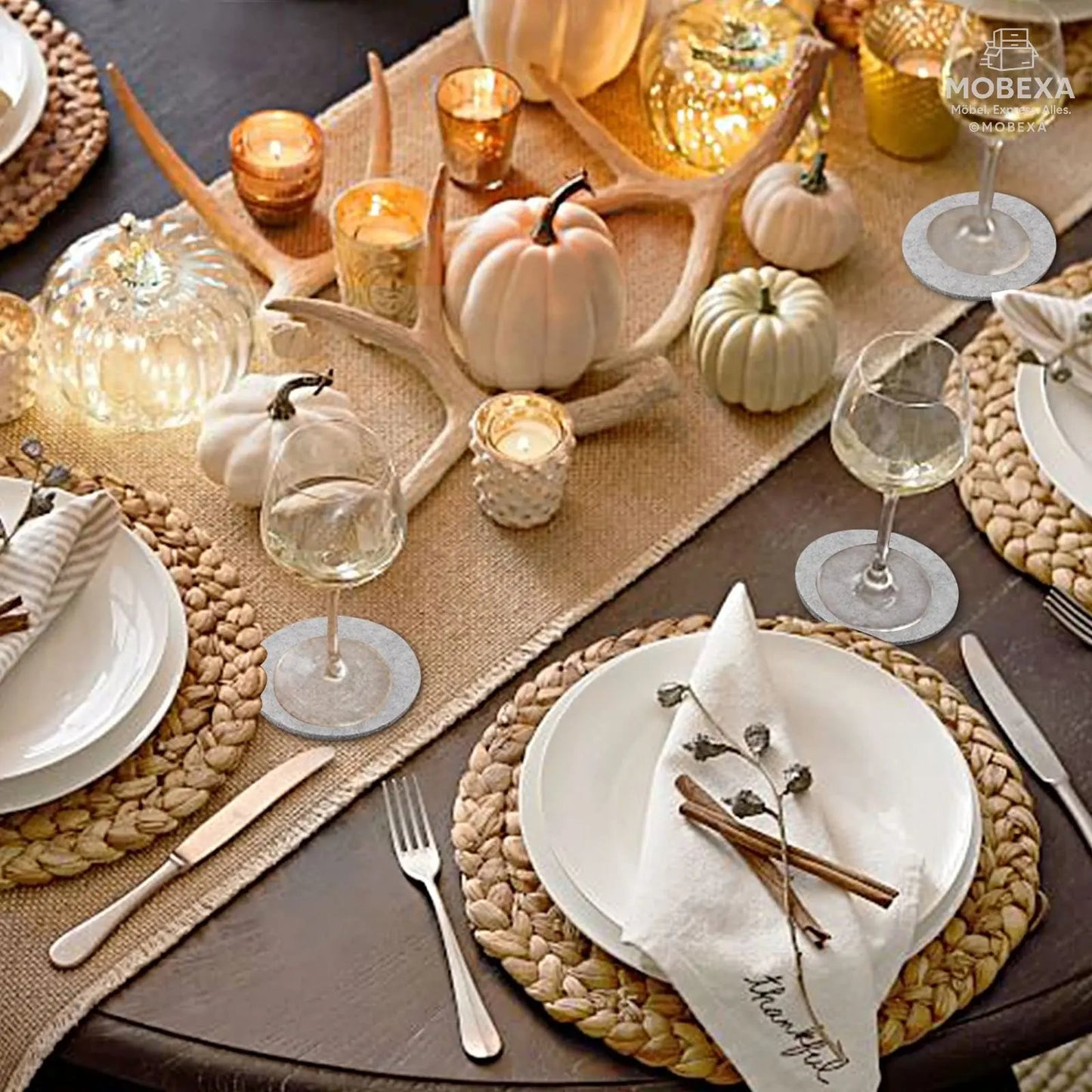 Glowbal Round Felt Coasters Set for Glasses, Designer Glass Coasters in Dark Grey Colour for Drinks, Bar, Cups, Set of 12 MOBEXA