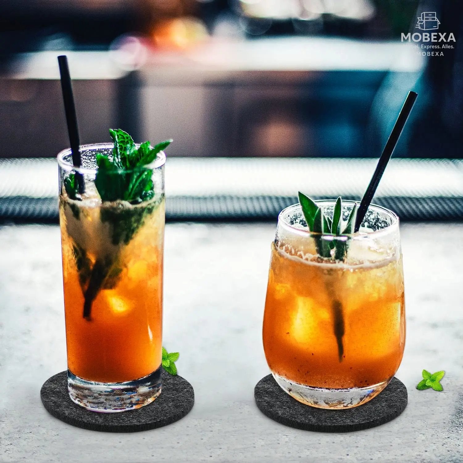 Glowbal Round Felt Coasters Set for Glasses, Designer Glass Coasters in Dark Grey Colour for Drinks, Bar, Cups, Set of 12 MOBEXA