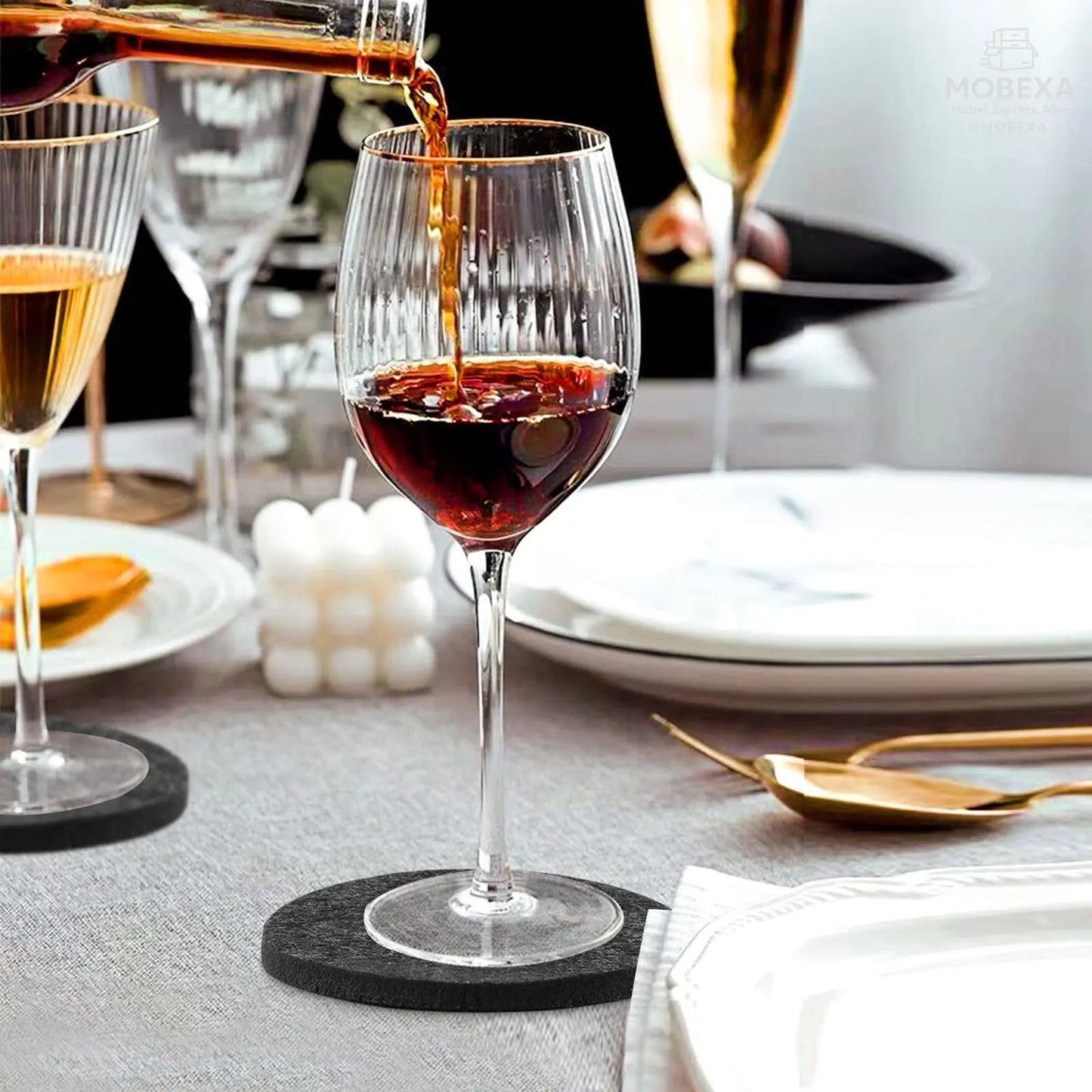 Glowbal Round Felt Coasters Set for Glasses, Designer Glass Coasters in Dark Grey Colour for Drinks, Bar, Cups, Set of 12 MOBEXA