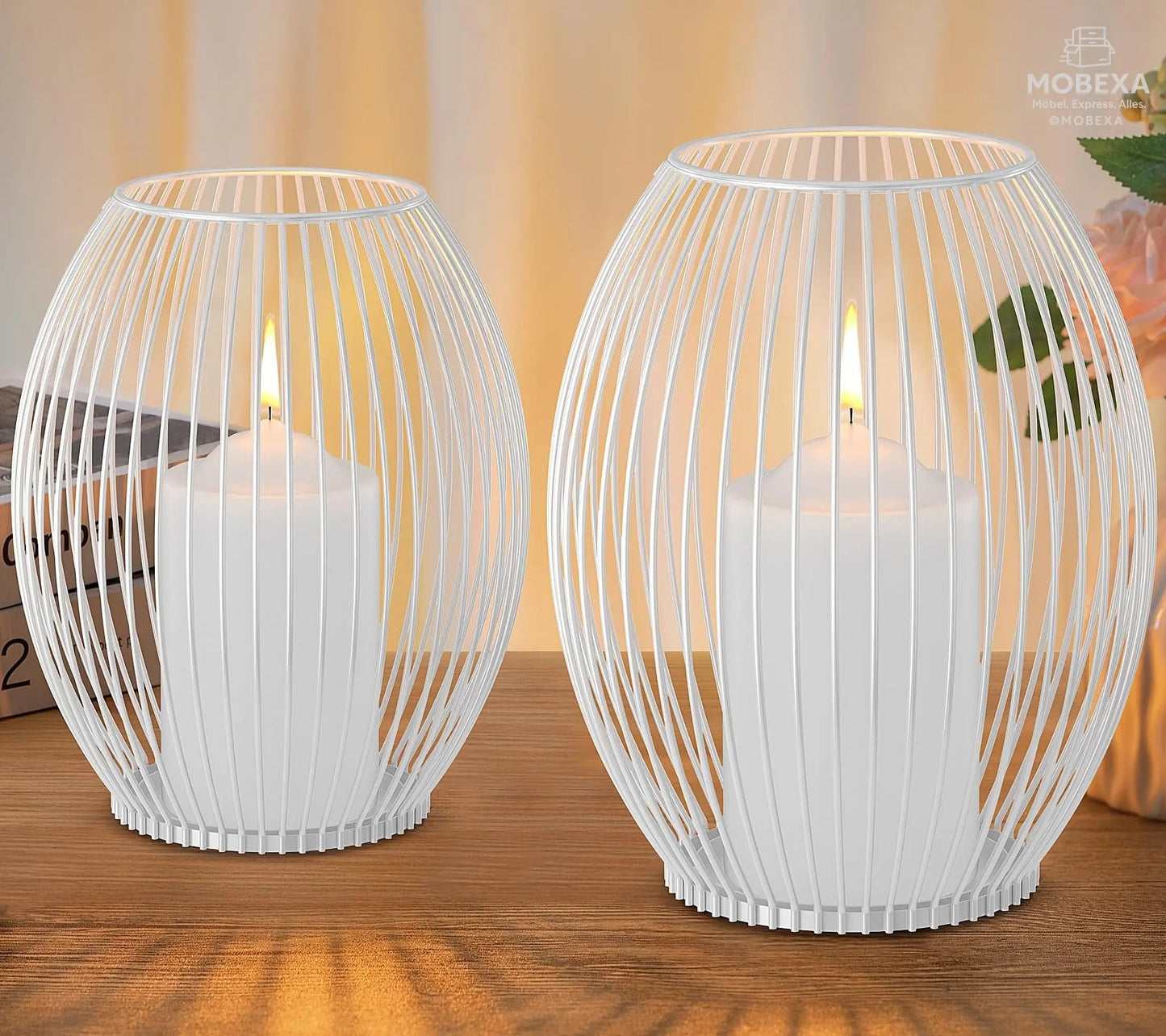 GoMaihe Oval Candle Holder Set of 2, 14 x 15.5 cm and 16 x 18 cm Metal Decorative Candle Holder Creative Vintage Candle Stand for Christmas Wedding Meal, Black, Reusable MOBEXA