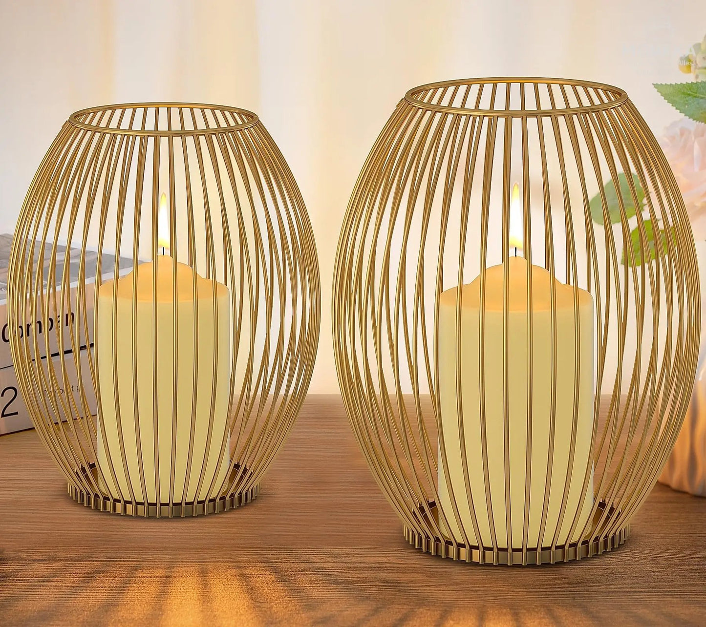 GoMaihe Oval Candle Holder Set of 2, 14 x 15.5 cm and 16 x 18 cm Metal Decorative Candle Holder Creative Vintage Candle Stand for Christmas Wedding Meal, Black, Reusable MOBEXA