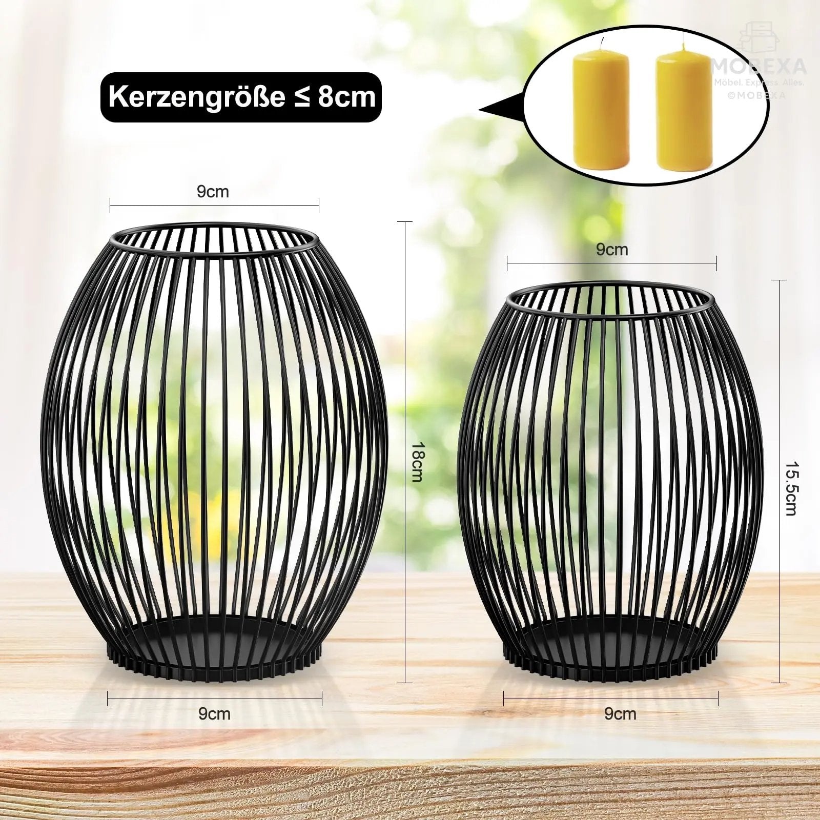 GoMaihe Oval Candle Holder Set of 2, 14 x 15.5 cm and 16 x 18 cm Metal Decorative Candle Holder Creative Vintage Candle Stand for Christmas Wedding Meal, Black, Reusable MOBEXA