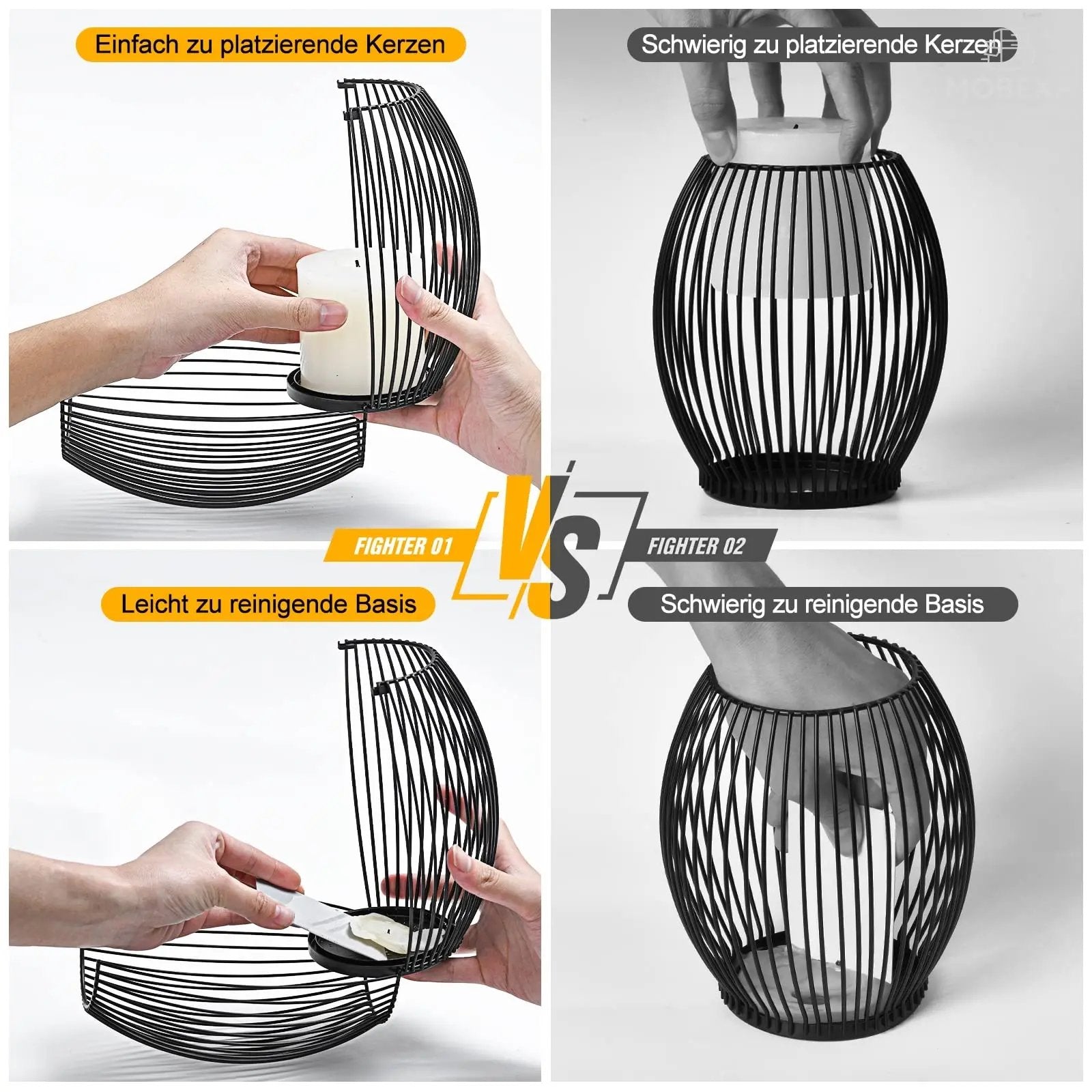 GoMaihe Oval Candle Holder Set of 2, 14 x 15.5 cm and 16 x 18 cm Metal Decorative Candle Holder Creative Vintage Candle Stand for Christmas Wedding Meal, Black, Reusable MOBEXA