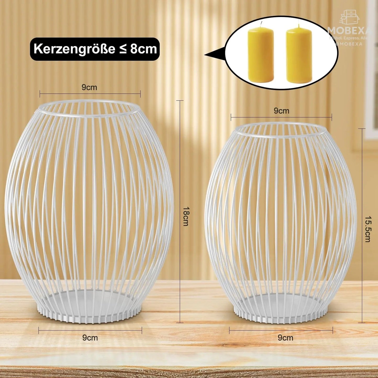 GoMaihe Oval Candle Holder Set of 2, 14 x 15.5 cm and 16 x 18 cm Metal Decorative Candle Holder Creative Vintage Candle Stand for Christmas Wedding Meal, Black, Reusable MOBEXA