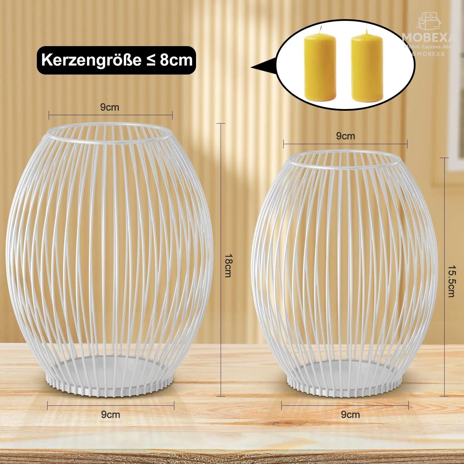 GoMaihe Oval Candle Holder Set of 2, 14 x 15.5 cm and 16 x 18 cm Metal Decorative Candle Holder Creative Vintage Candle Stand for Christmas Wedding Meal, Black, Reusable MOBEXA