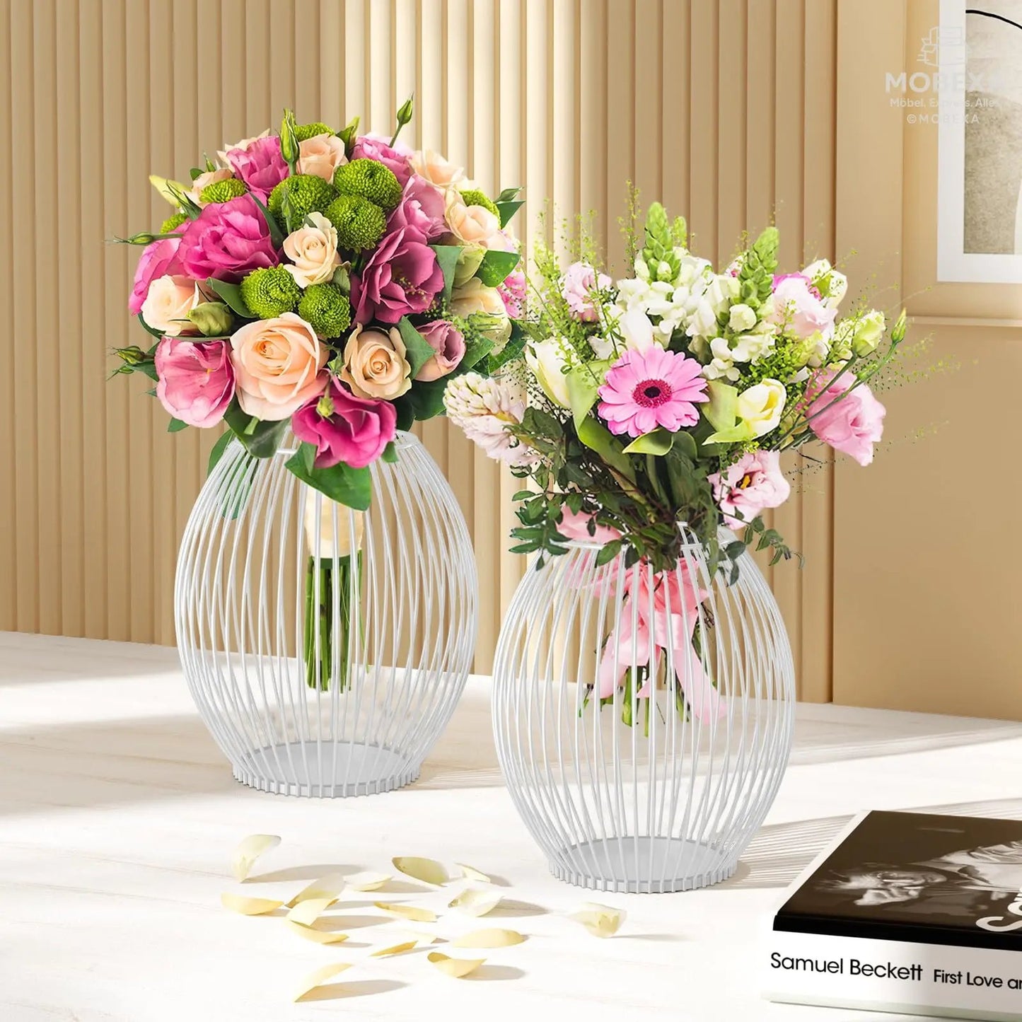 GoMaihe Oval Candle Holder Set of 2, 14 x 15.5 cm and 16 x 18 cm Metal Decorative Candle Holder Creative Vintage Candle Stand for Christmas Wedding Meal, Black, Reusable MOBEXA