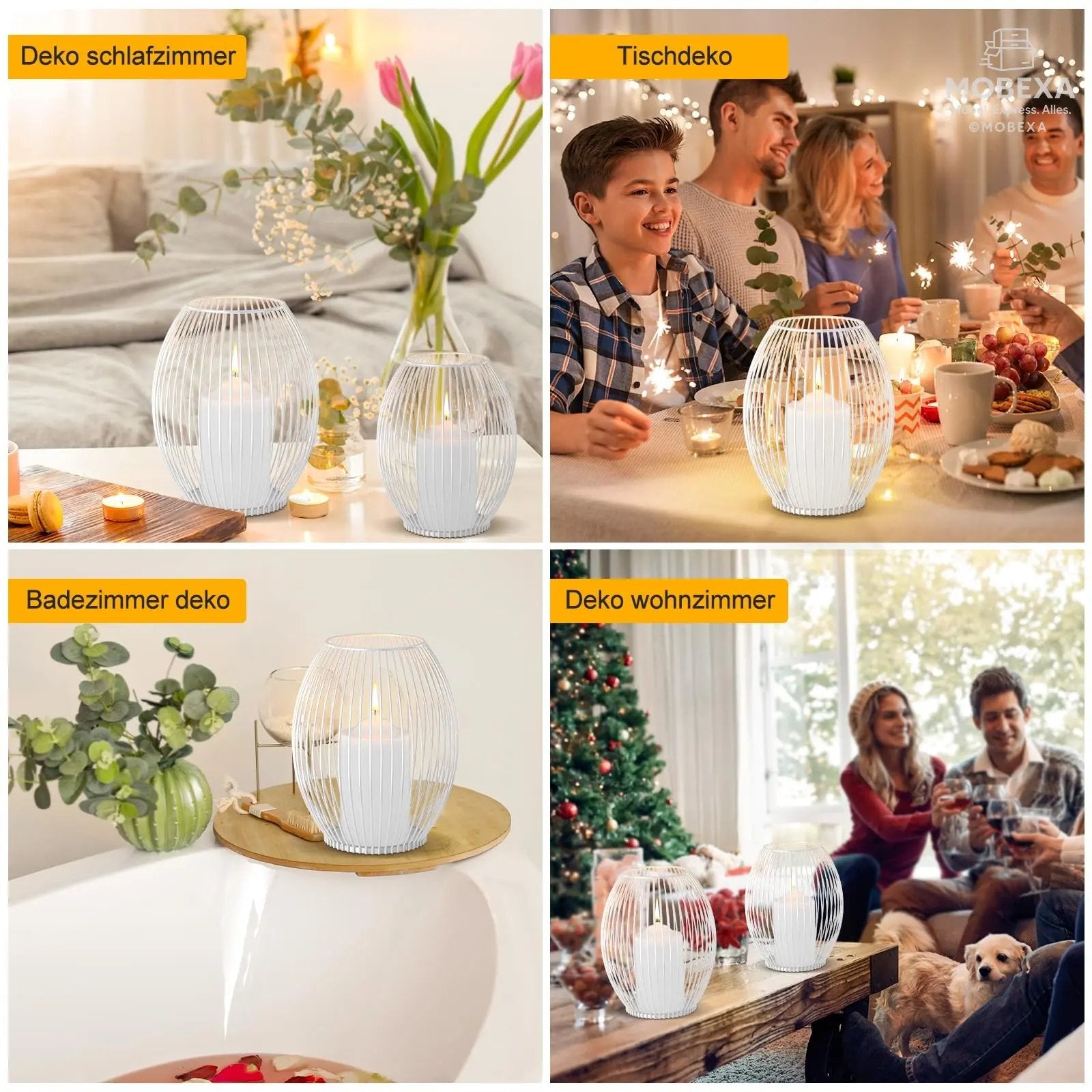 GoMaihe Oval Candle Holder Set of 2, 14 x 15.5 cm and 16 x 18 cm Metal Decorative Candle Holder Creative Vintage Candle Stand for Christmas Wedding Meal, Black, Reusable MOBEXA