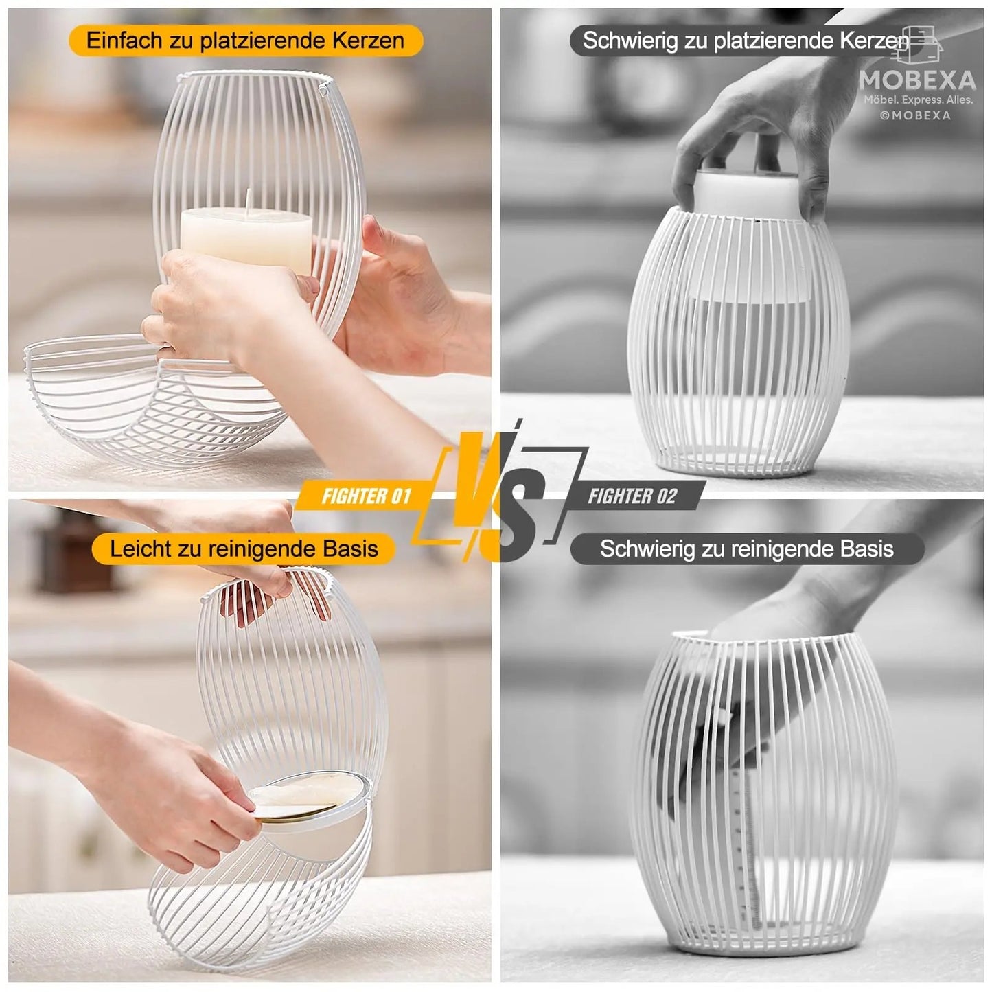 GoMaihe Oval Candle Holder Set of 2, 14 x 15.5 cm and 16 x 18 cm Metal Decorative Candle Holder Creative Vintage Candle Stand for Christmas Wedding Meal, Black, Reusable MOBEXA