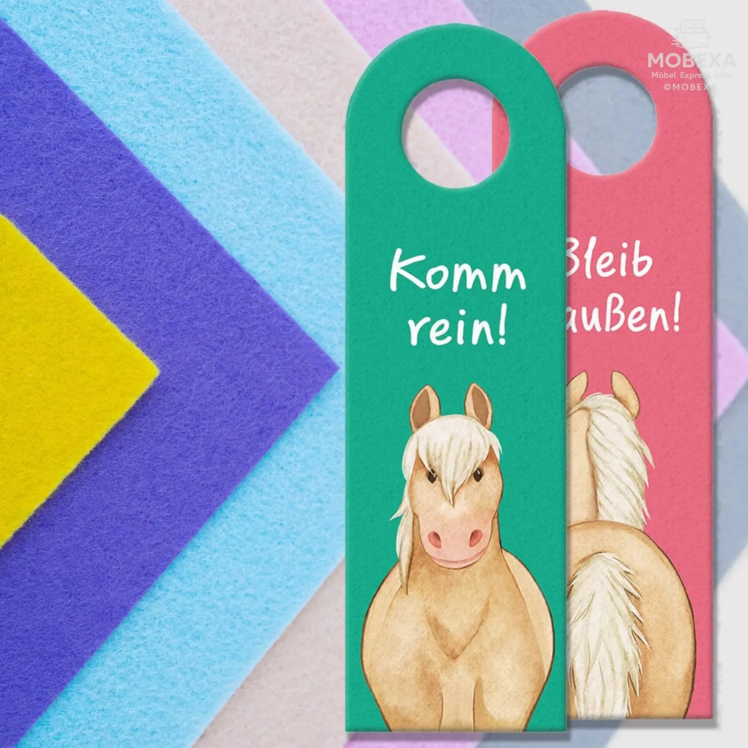 Horse Door Hanger with Saying Bleib draußen - Komm rein Pony Decor for Girls Children's Room Horse Girls Children Teenagers Ideal for Haflinger Lovers MOBEXA