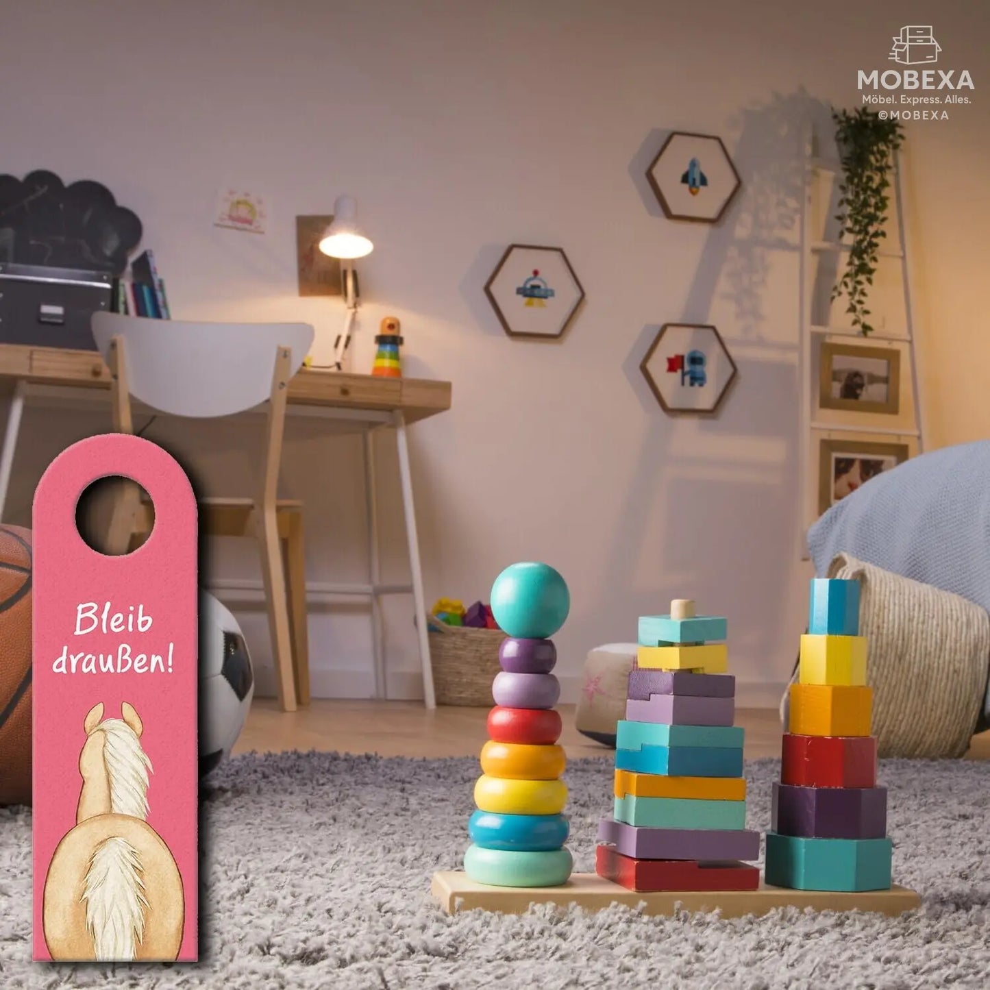 Horse Door Hanger with Saying Bleib draußen - Komm rein Pony Decor for Girls Children's Room Horse Girls Children Teenagers Ideal for Haflinger Lovers MOBEXA