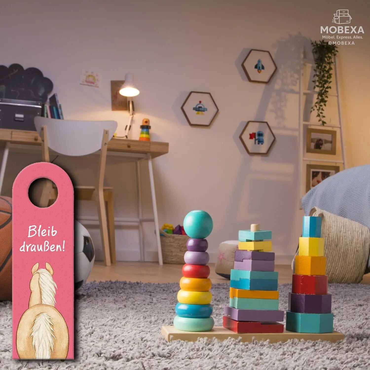 Horse Door Hanger with Saying Bleib draußen - Komm rein Pony Decor for Girls Children's Room Horse Girls Children Teenagers Ideal for Haflinger Lovers MOBEXA