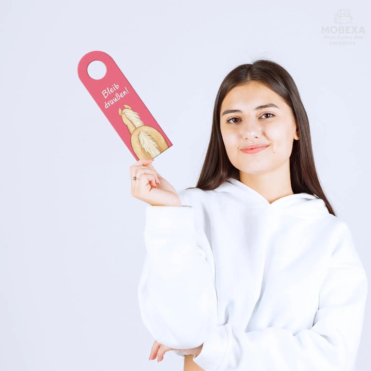 Horse Door Hanger with Saying Bleib draußen - Komm rein Pony Decor for Girls Children's Room Horse Girls Children Teenagers Ideal for Haflinger Lovers MOBEXA