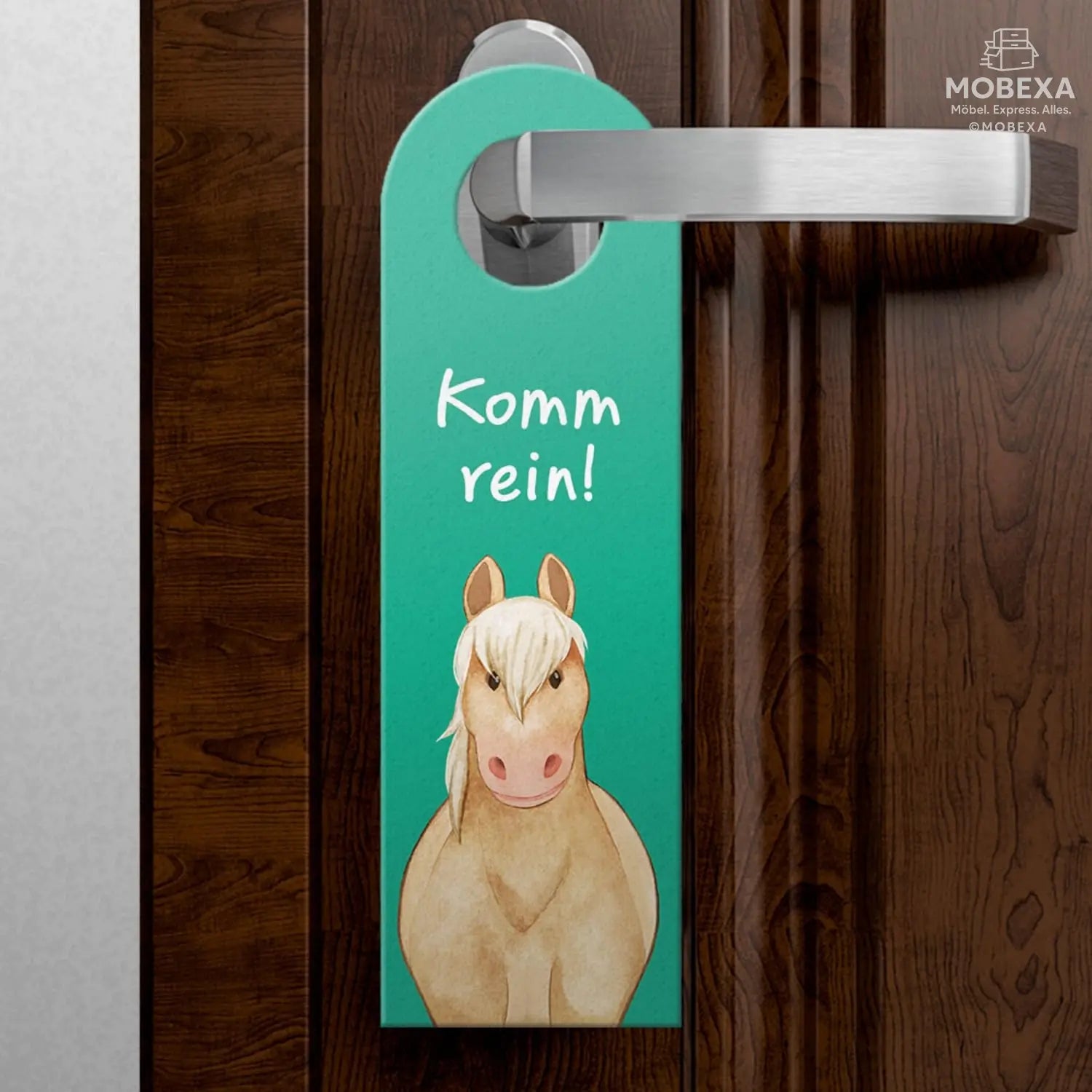 Horse Door Hanger with Saying Bleib draußen - Komm rein Pony Decor for Girls Children's Room Horse Girls Children Teenagers Ideal for Haflinger Lovers MOBEXA