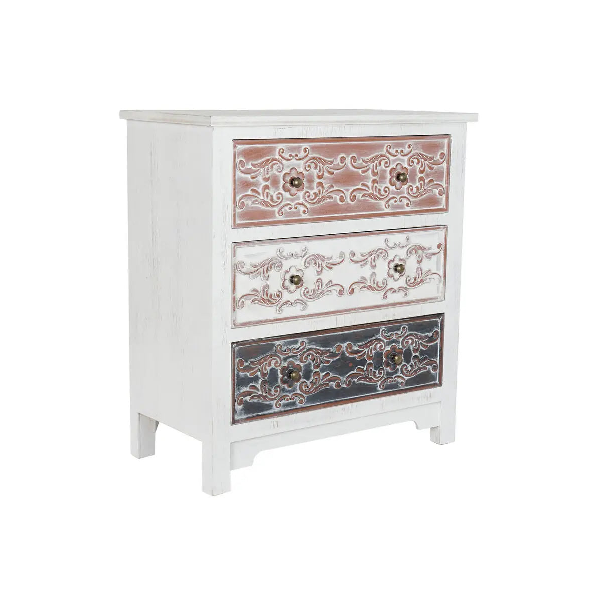 Kommode „Arabesque“ Vintage-Look 3 Schubladen, Weiß/Braun/Grau Bigbuy