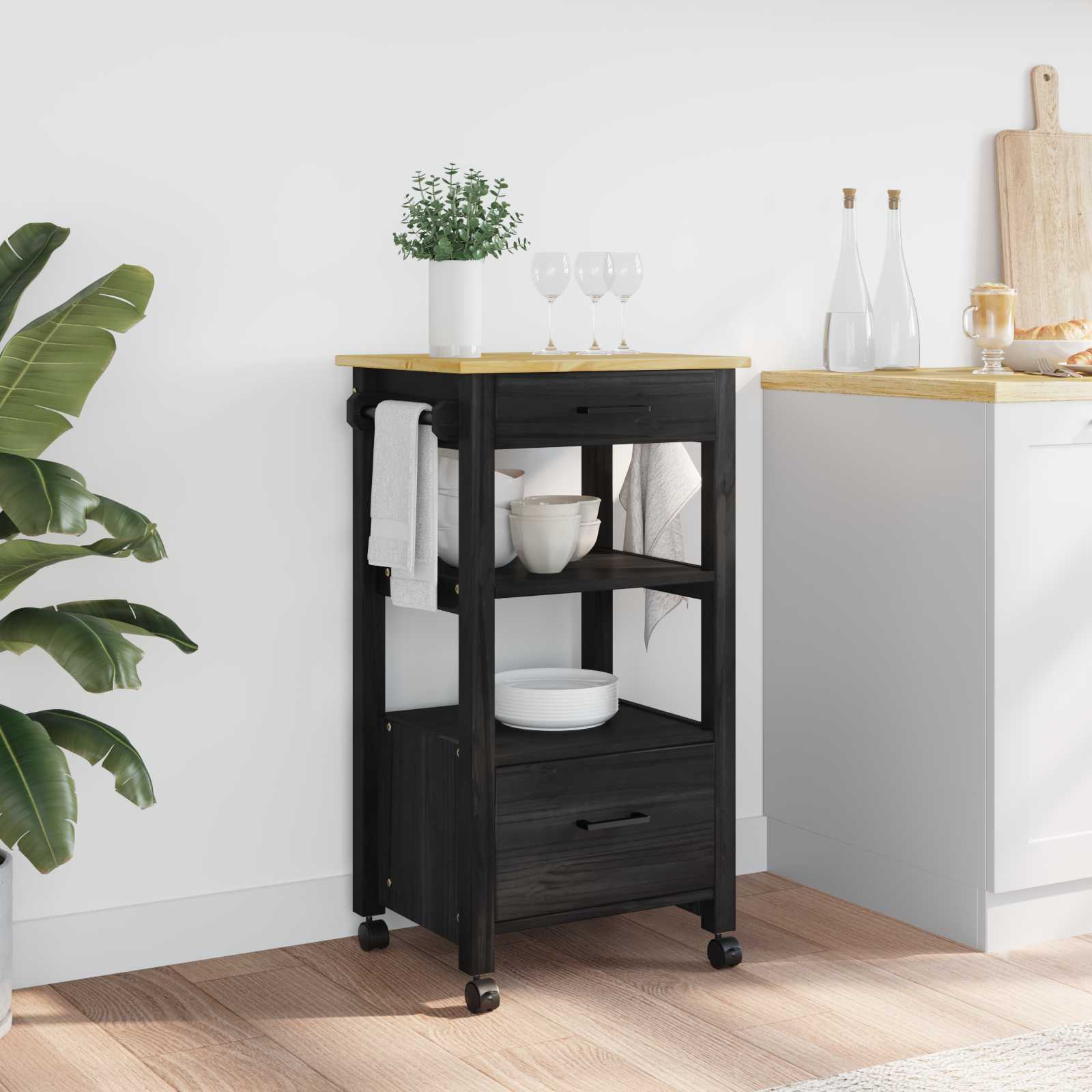 Küchenwagen Monza 48X40X88,5 Cm Massivholz Kiefer