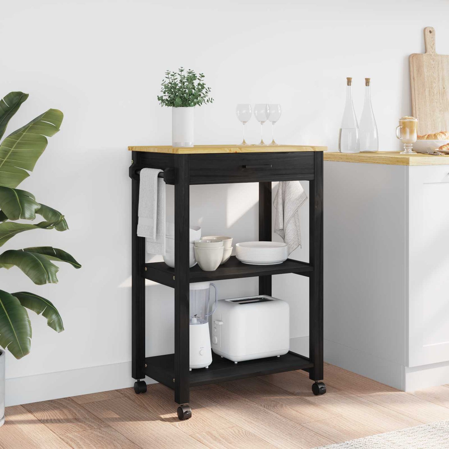 Küchenwagen Monza 84X40X88,5 Cm Massivholz Kiefer