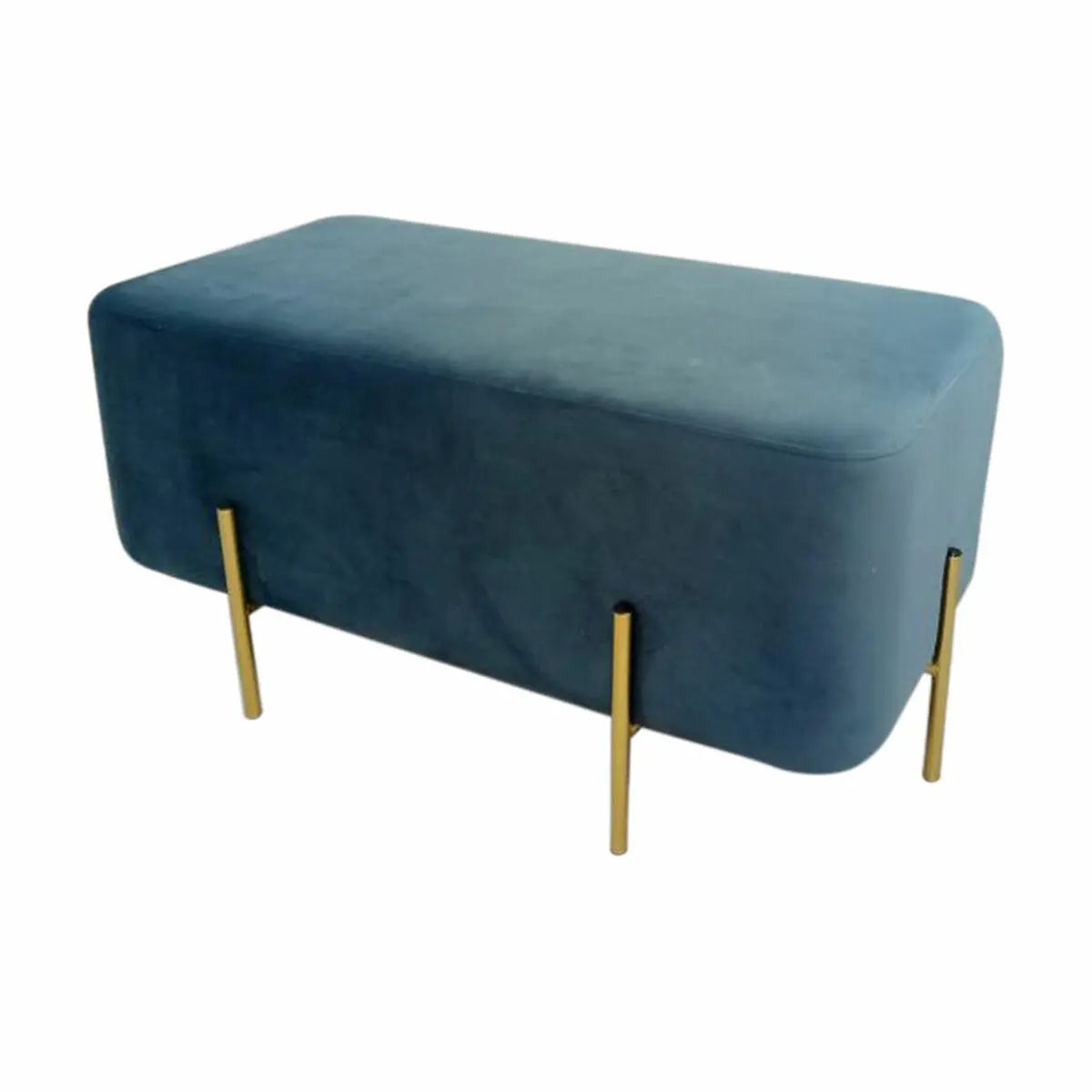 Moderne Sitzbank „Blue Velvet“ – Blau, Samtoptik & Gold, 91 cm Bigbuy