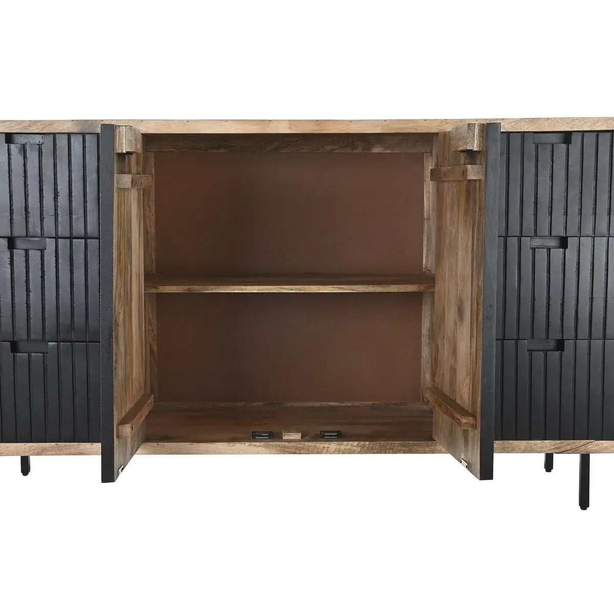 Modernes Sideboard aus Mangoholz & Metall – Schwarz/Natur, 160 cm Bigbuy