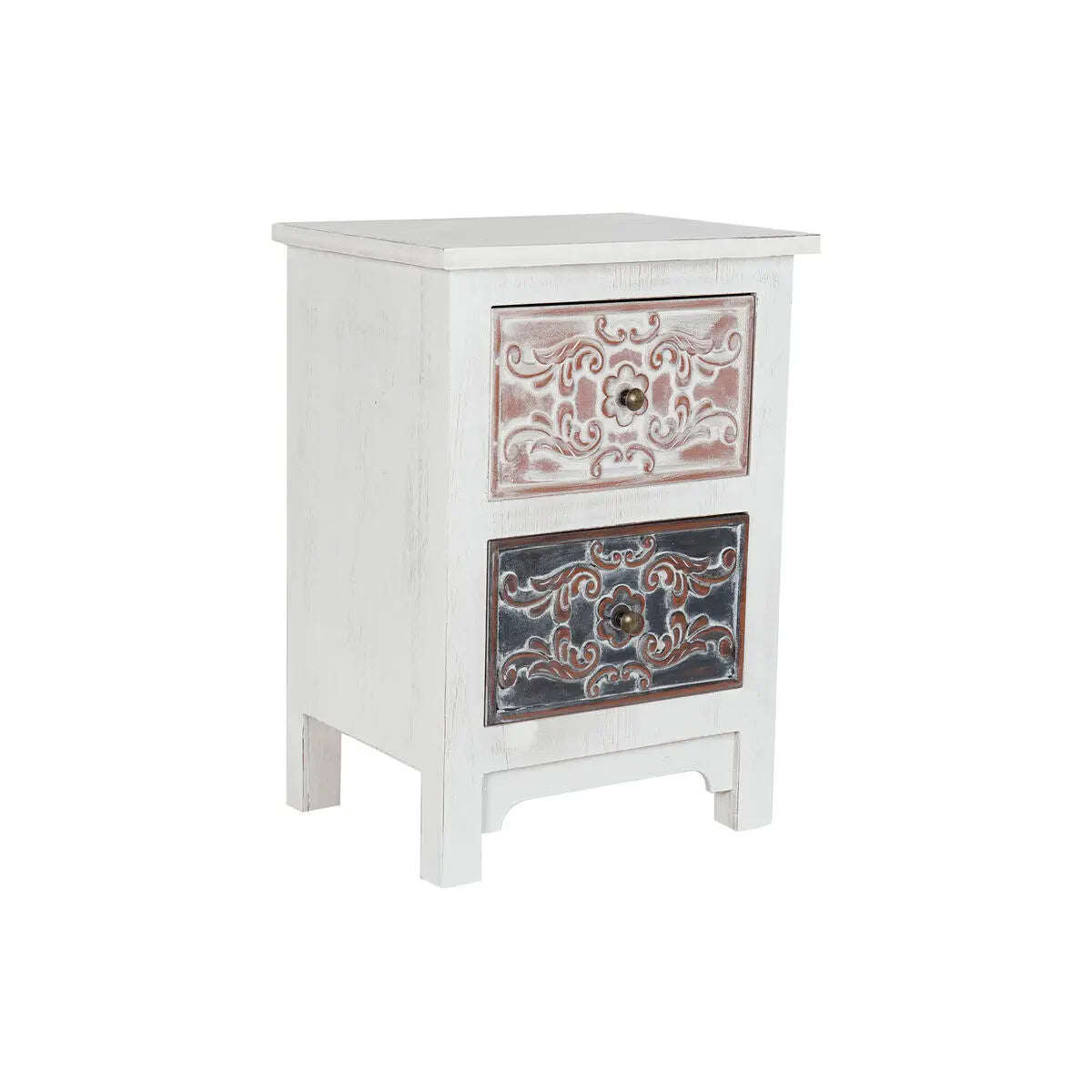 Nachttisch DKD Home Decor – Weiß mit floralen Details, 2 Schubladen Bigbuy