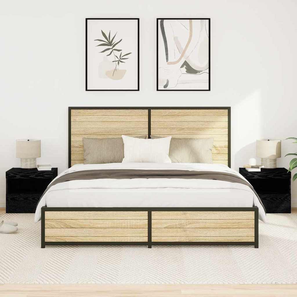 Nachttisch Mit Led-Leuchten Braun Eichen-Optik 50X40X45 Cm