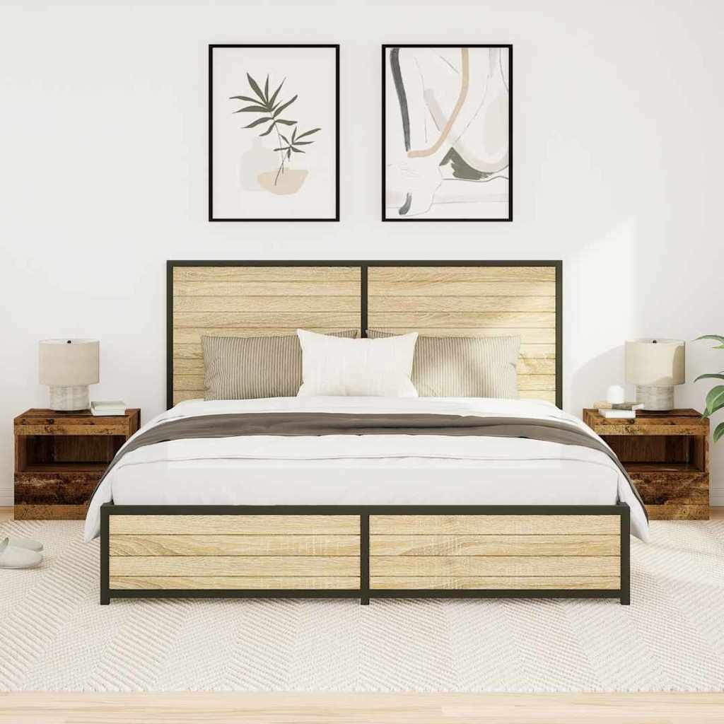 Nachttisch Mit Led-Leuchten Braun Eichen-Optik 50X40X45 Cm