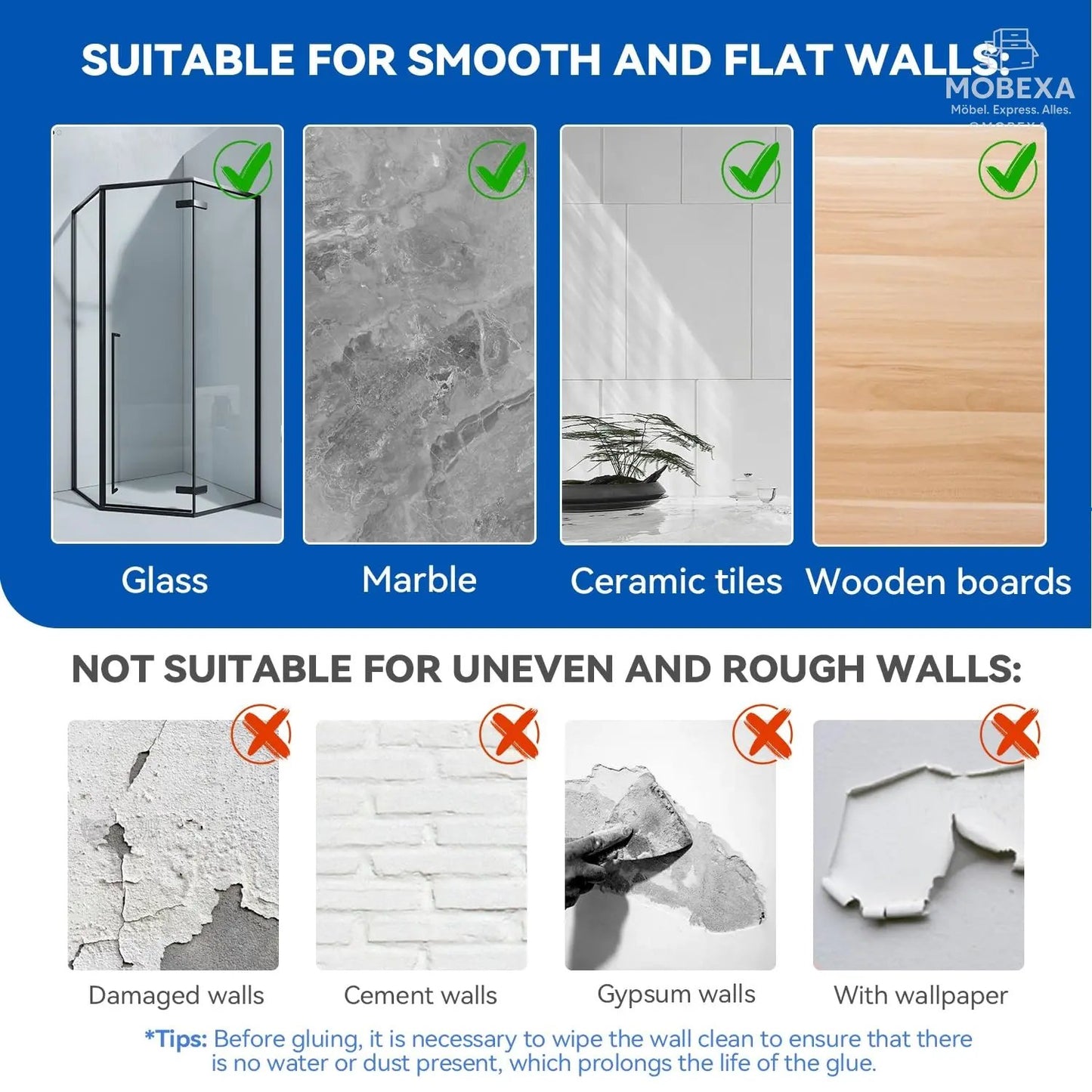 Shower Shelf No Drilling 4 Pieces Black (SM+1) Shower Shelf, Carbon Steel Bathroom Shelf with Adhesive, Shampoo Holder for Shower, Rust-Resistant Shower Basket, Shower Holder Accessories, Bathroom MOBEXA