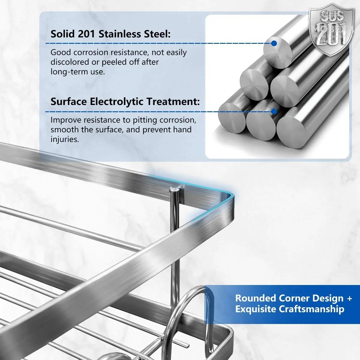 Shower Shelf No Drilling 4 Pieces Black (SM+1) Shower Shelf, Carbon Steel Bathroom Shelf with Adhesive, Shampoo Holder for Shower, Rust-Resistant Shower Basket, Shower Holder Accessories, Bathroom MOBEXA